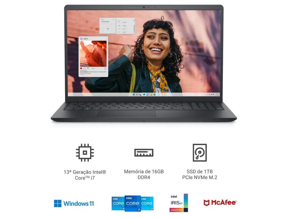 Notebook Dell Inspiron 15 Intel Core i7 16GB RAM 1TB SSD 15,6" Full HD Windows 11 i15-i1300-A80P