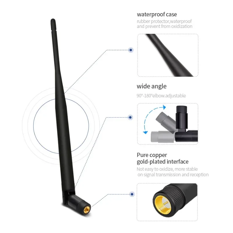 Antenne pliante en caoutchouc omnidirectionnelle pour routeur sans fil, WiFi, Bluetooth, aérien, gain élevé, 6dBi, SMA, mâle, 2.4G, 5.8G, le plus récent, 2 pièces