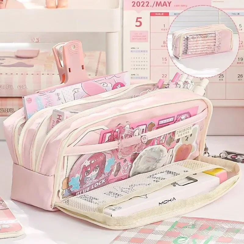 Astuccio trasparente a 5 strati con grande capacità e materiale scolastico dal design leggero Astucci per ragazze