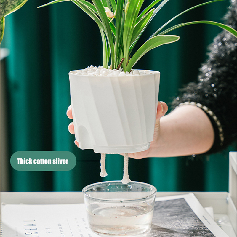 Lazy Hydroponic ดอกไม้หม้อดูดซับน้ําอัตโนมัติกระถางดอกไม้โปร่งใส Double Layer พลาสติกรดน้ําด้วยตนเอง Planter Office