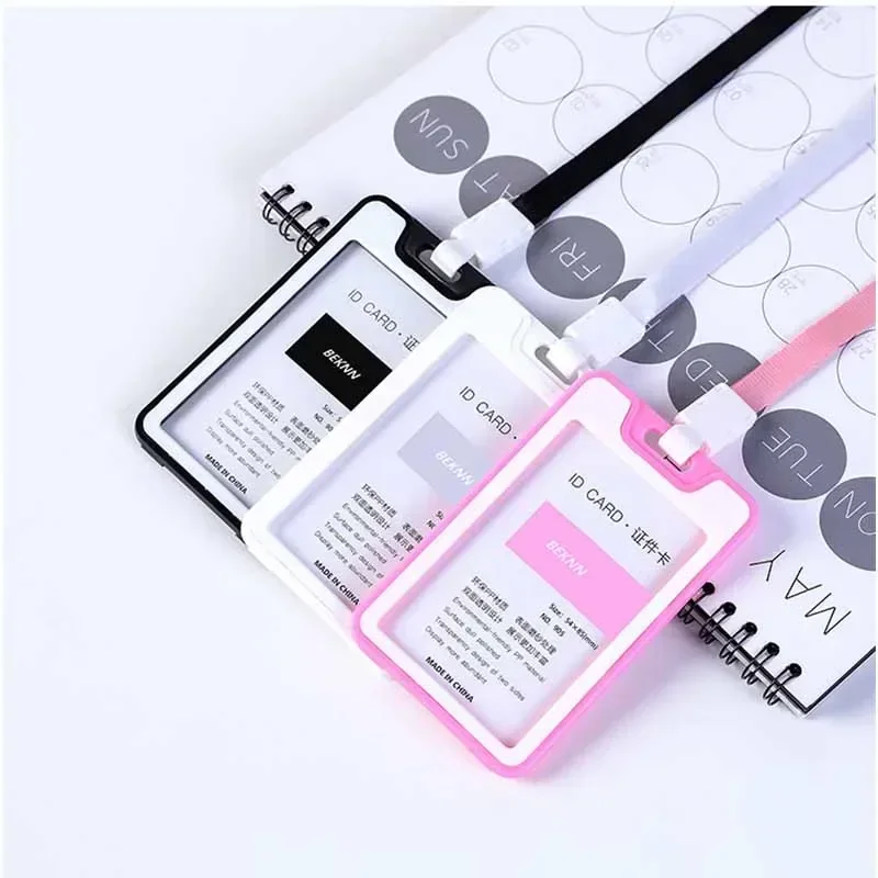 Unisex Colorful Employee Id Case with Lanyard Double Side Id Credit Card Holder Access Bus Card Case Badge Holder Card Sleeve