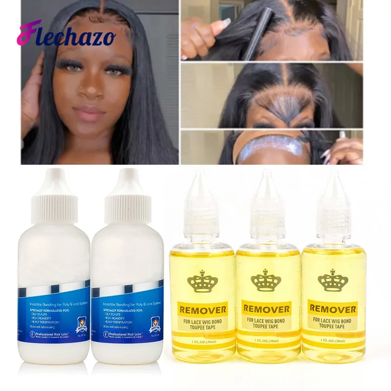 Kit de pegamento y removedor de encaje resistente al agua para pelucas, pegamento adhesivo para el cabello súper resistente para pelucas de encaje, pegamento de encaje Flechazo con banda