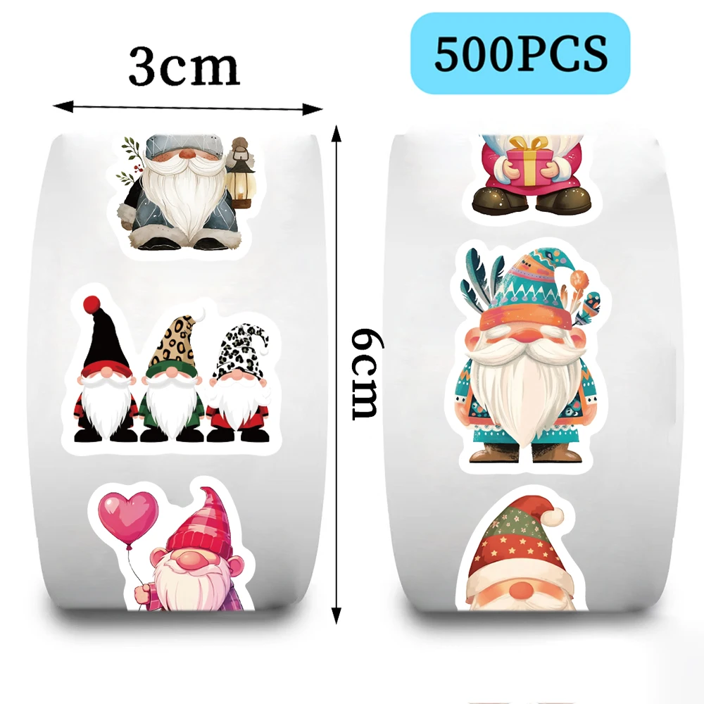 500PCS 그놈 스티커 롤 스티커 원형 씰링 스티커 장식 DIY 낙서 수하물 스티커 어린이 장난감