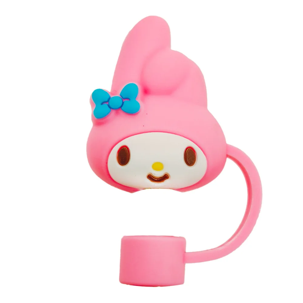 Sanrio-tapón de paja de sellado de silicona, tapón de polvo reutilizable para beber, cubierta de puntas, traje, taza, accesorios DIY de dibujos animados