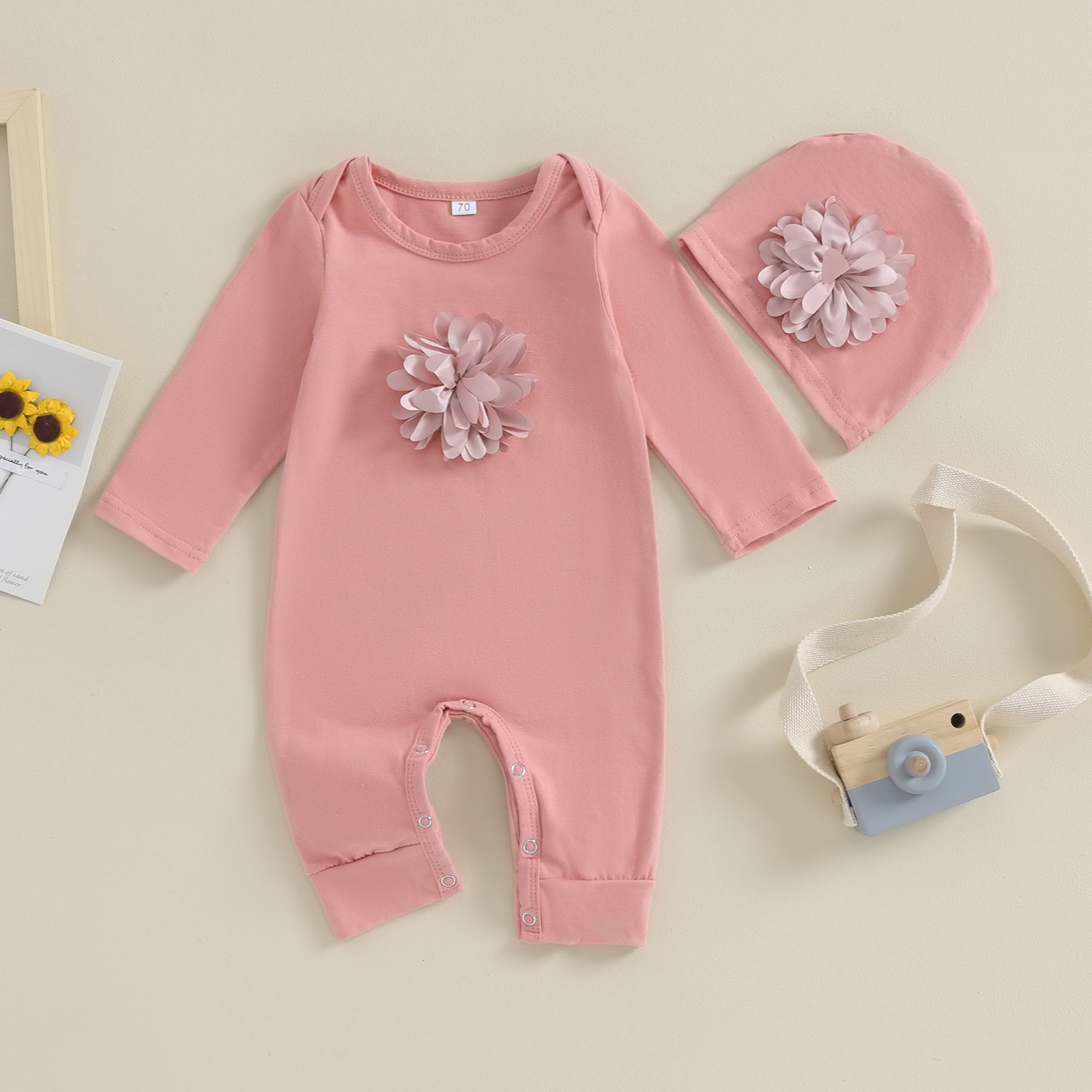 VISgogo 2 cs pagliaccetti neonato primavera autunno vestiti della neonata tuta in misto cotone floreale tuta intera + cappello per 0-18 mesi