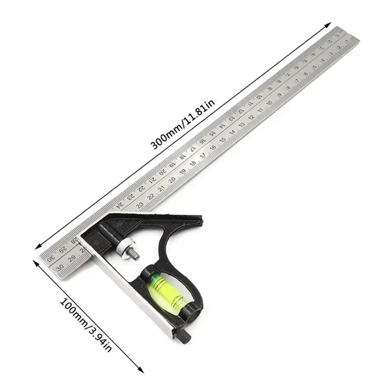 Angle Square Measuring Tools Set Precise Stainless Steel Aluminium Durable Adjustable Combination Spirit Level 12" 300mm