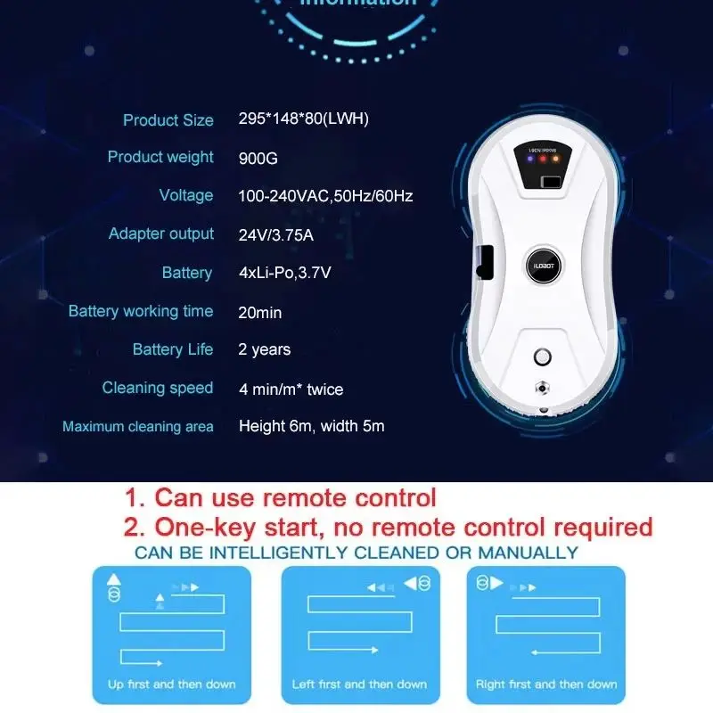 Robot do automatycznego mycia okien DIVEDEER, biało-czarny, inteligentne mycie, pojedyncze rozpylanie wody, do okien wysokich i dużych powierzchni.