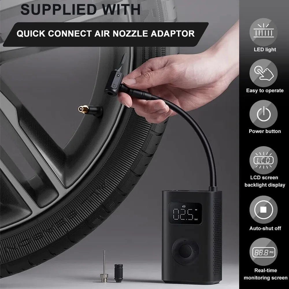 Xiaomi Mijia Pompa d'aria 2 Compressore d'aria portatile 25% Velocità Boost Mini Treasure Type-C LED Multitool Gonfiatore Treasure 150PSI