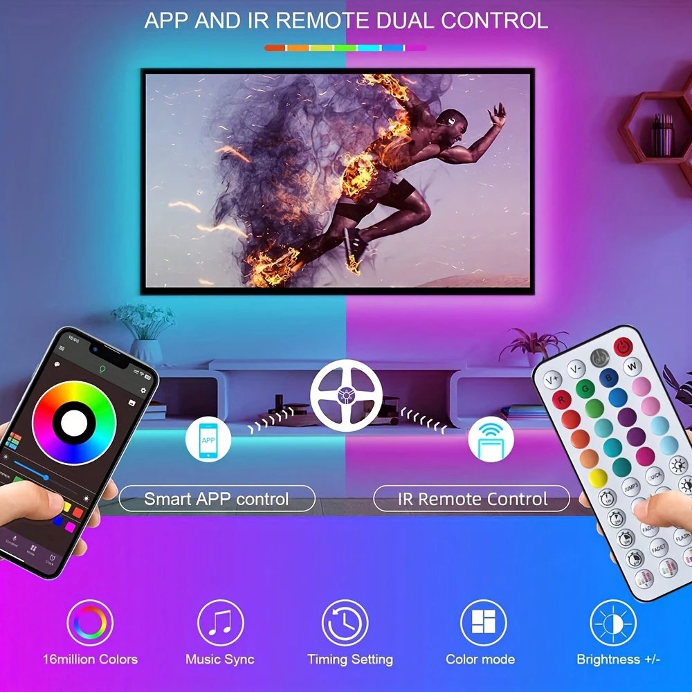 Strisce luminose a LED Sincronizzazione musicale Luci a LED per stanza con controllo APP, luci a nastro flessibili per retroilluminazione TV per decorazioni per feste in casa