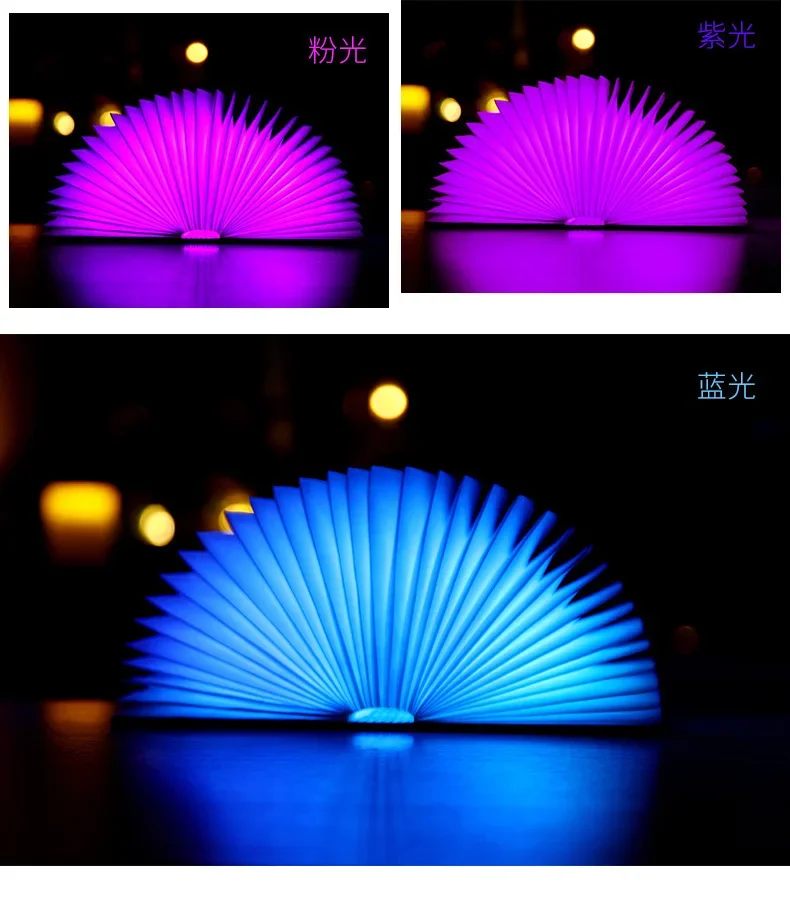 Luz LED nocturna creativa plegable 3D, Color RGB, recarga USB, luz de libro de madera, decoración, lámpara de mesa de escritorio para dormitorio, regalo de cumpleaños para niños