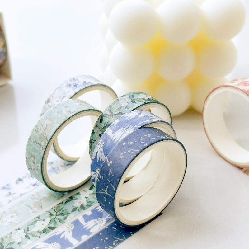 5 Rolls/set Aesthetics Floral Decorative Adhesive Tape Flower Washi Tape DIY Scrapbooking Material Sticker Label Stationery