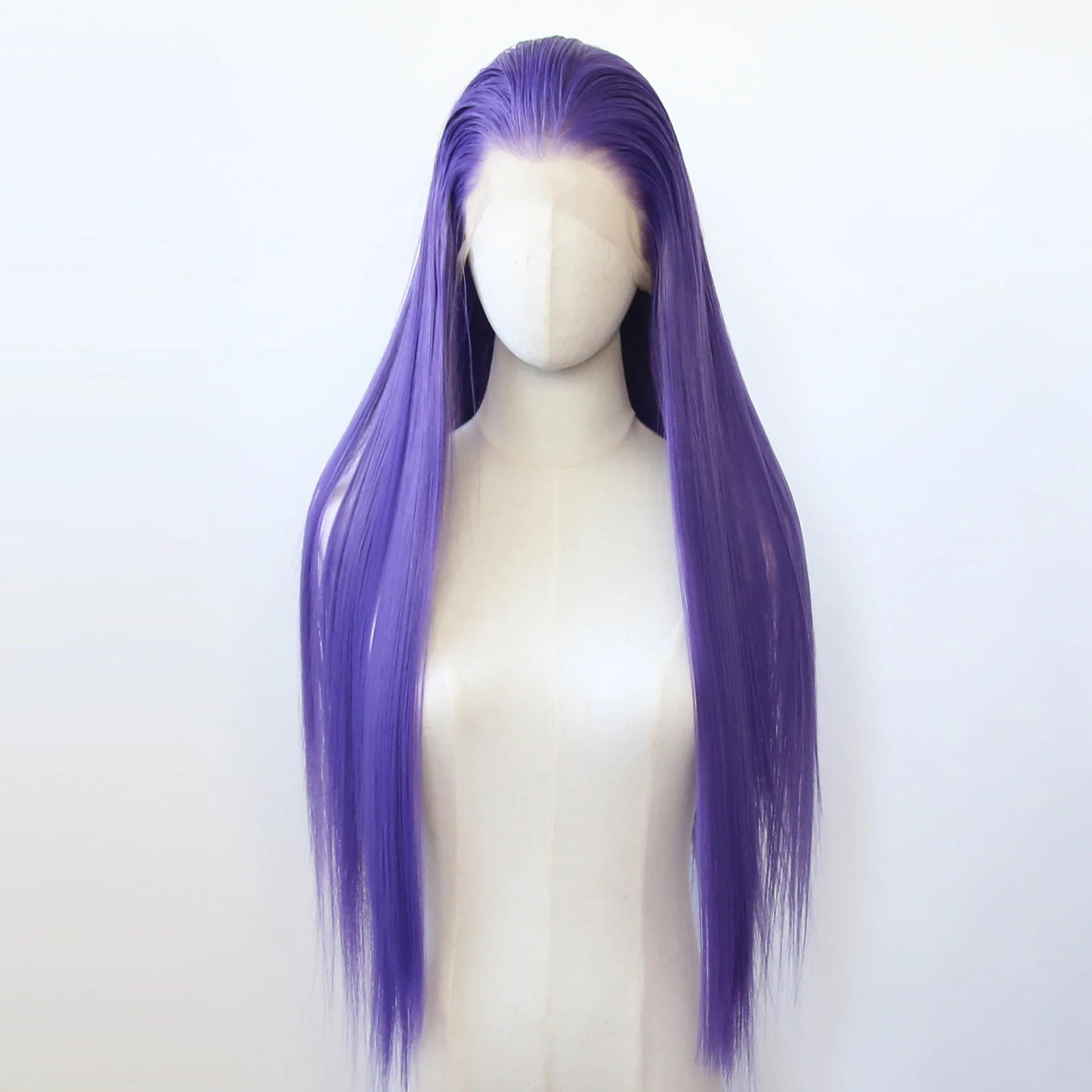 Roxo escuro rumi cosplay peruca dianteira do laço sintético longo em linha reta huntrix roxo frente do laço pré arrancado fibra resistente ao calor