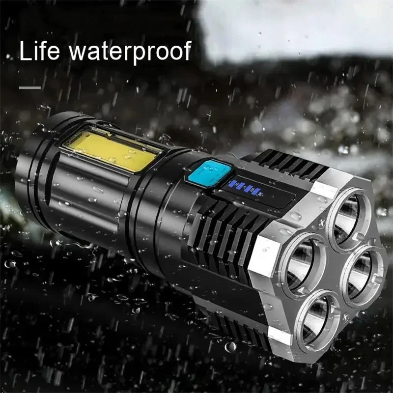 Linternas LED de alta potencia, antorcha de Camping con 4 cuentas de lámpara y luz lateral COB, linterna de mano portátil recargable, 4 modos de iluminación