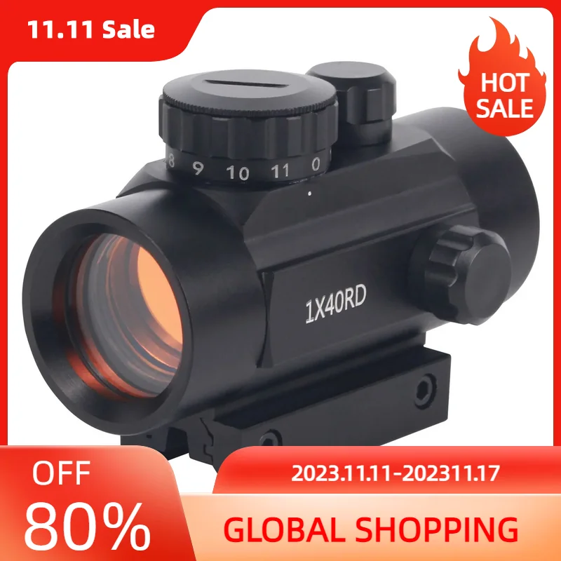Mira telescópica para Rifle de punto rojo 1x40, riel de 11mm y 20mm, óptica de caza, mira táctica de punto rojo para pistola