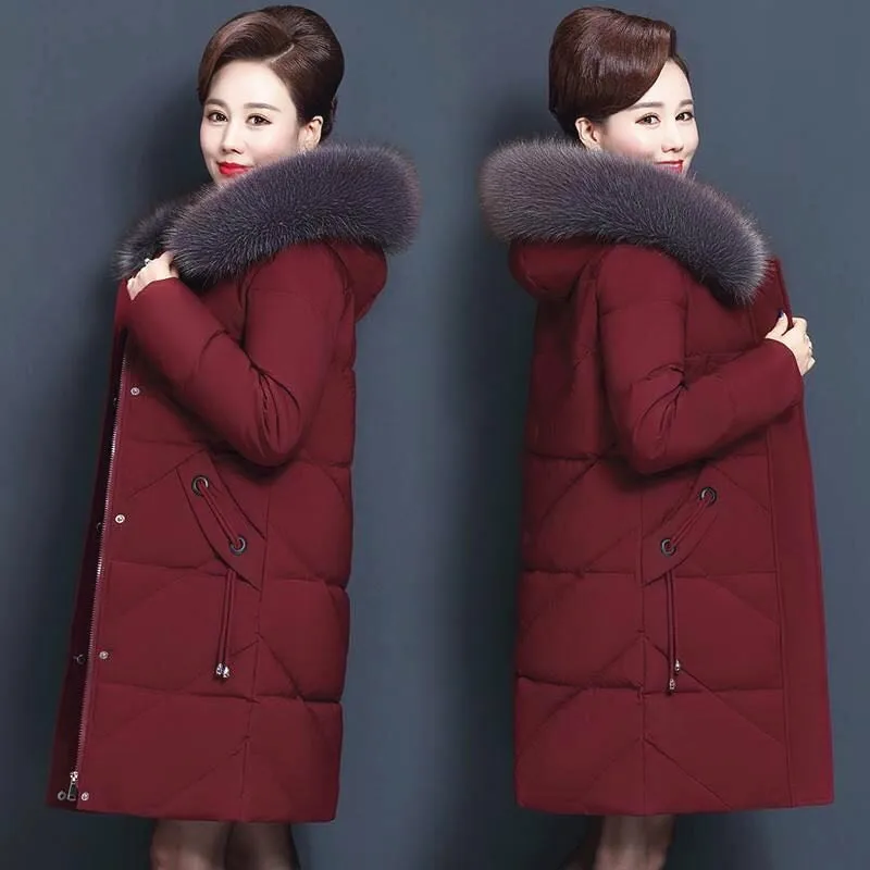 Sólido grande gola de pele jaqueta de inverno feminino com capuz engrossado algodão casacos quentes senhora zíper acolchoado jaqueta de comprimento médio outwear casacos