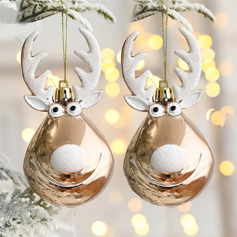 Adornos de bolas de Navidad de alce de 2 piezas, adorno colgante para árbol de Navidad, decoraciones navideñas para el hogar, fiesta de año nuevo, 2024