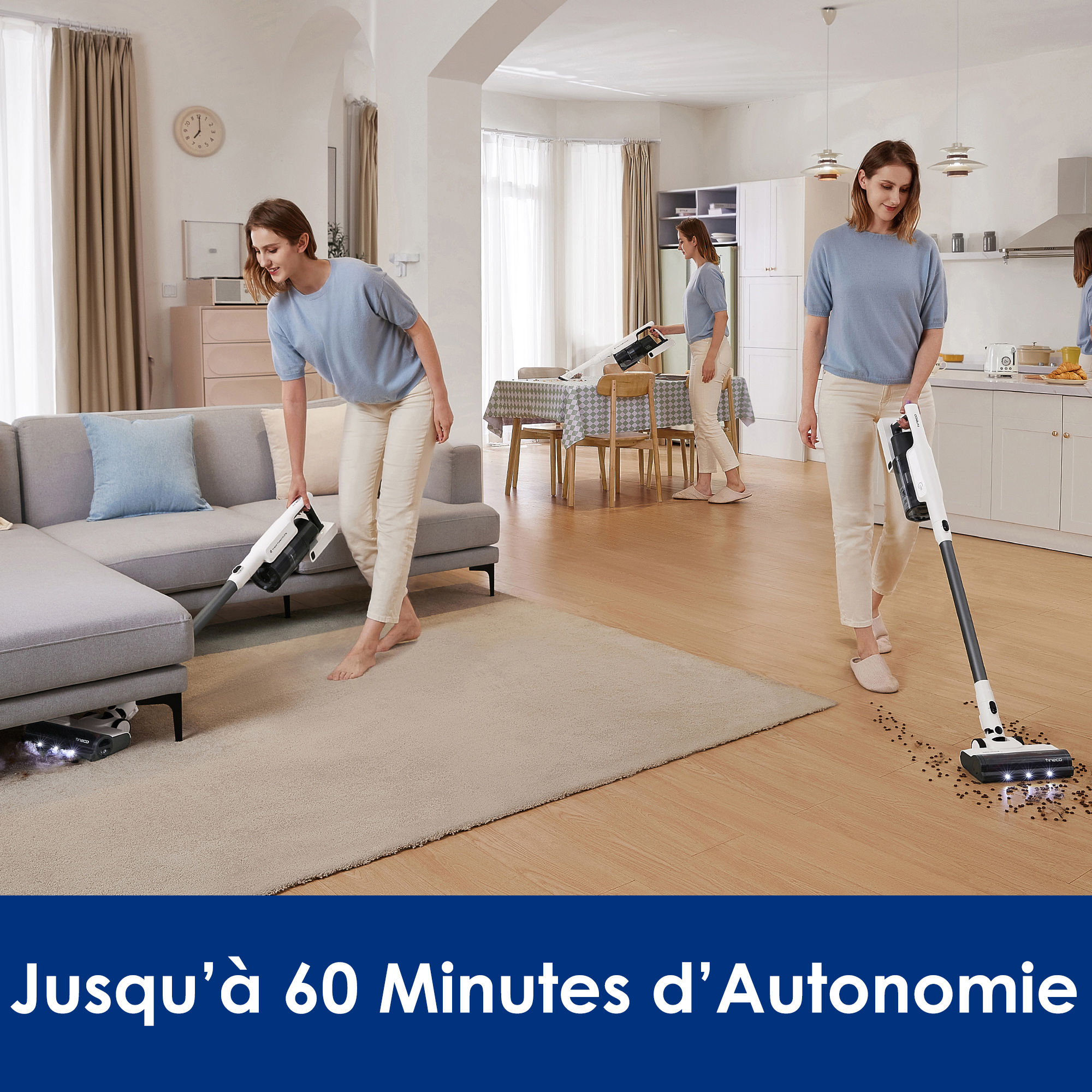 Tineco A30S Aspirateur Balai sans Fil, 60 Min d’Autonomie, Grand Réservoir de 1L, Brosse ZeroTangle,Technologie PureCyclone de, Eclairage LED
