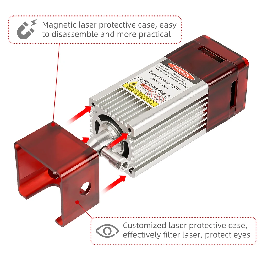Moduł laserowy Magnetyczna osłona oczu 21 mm/27 mm Osłona przeciwpyłowa do grawerowania i cięcia o mocy 10 W i 80 W
