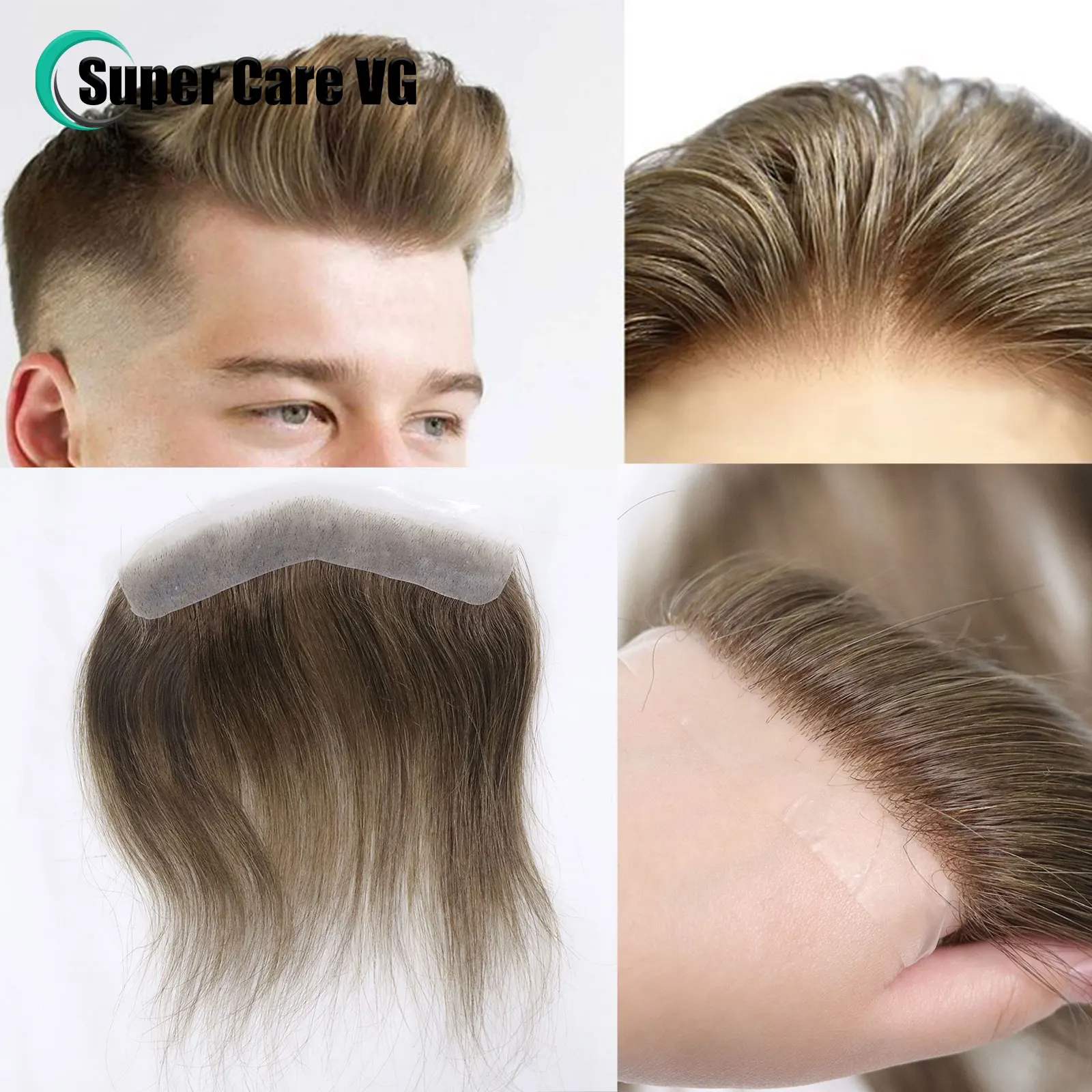 0,06 mm braunes gerades Herren-Toupet im V-Stil, frontaler Haaransatz für Männer, 15 cm Echthaar, ultradünne Haut, PU-Herren-Kapillarprothese
