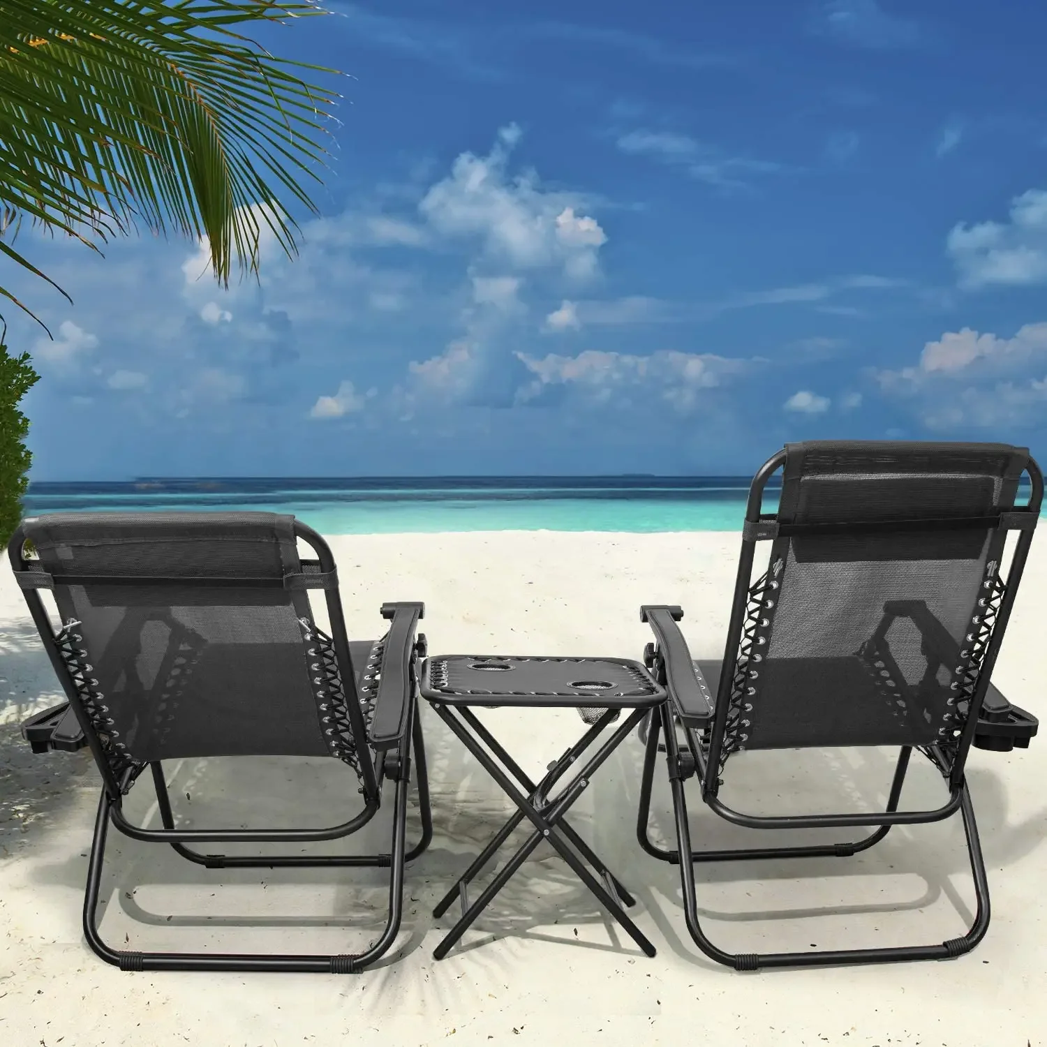 Homfa – ensemble de chaises longues de jardin avec Table pliante, chaise inclinable réglable à gravité zéro, siège intérieur/extérieur