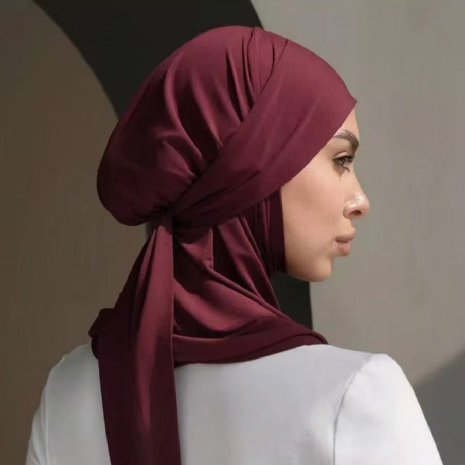 Neueste Instant Hijab Mit Verband Einfarbig Frau Moslemisches Hijab Islamischen Turban Volle Abdeckung Kopf Wraps Weibliche Stirnband Schal