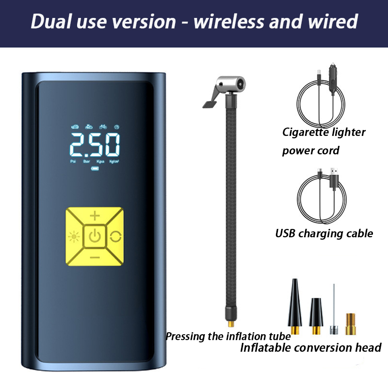 1 conjunto de bomba de inflação montada em carro, display digital inteligente, sem fio, bomba de inflação de pneus, detecção de pressão e inflação