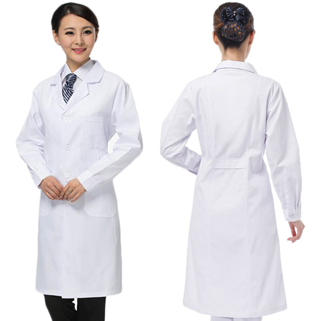 Bata de manga larga para médico y enfermera, uniforme médico, chaqueta blanca Unisex, a la moda
