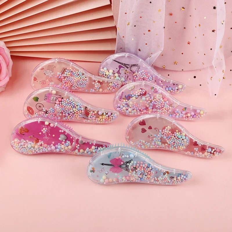 Peigne de coiffure pour enfants, 1 pièce, nouveau, mignon, Massage Anti-noeud, perle fluide, brosse à cheveux, déguisement pour filles, jouets de maquillage, cadeaux