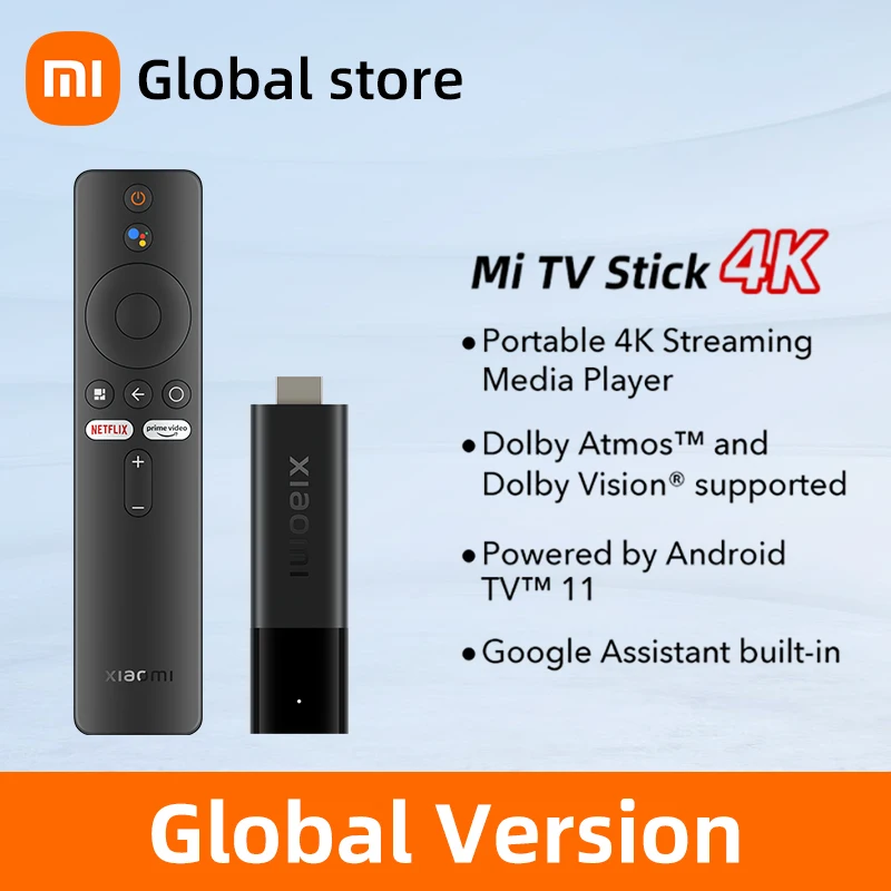 В наличии глобальная версия Xiaomi Smart TV Stick 4K Android 11, портативная потоковая передача, многоязычный ТВ-ключ BT5.0