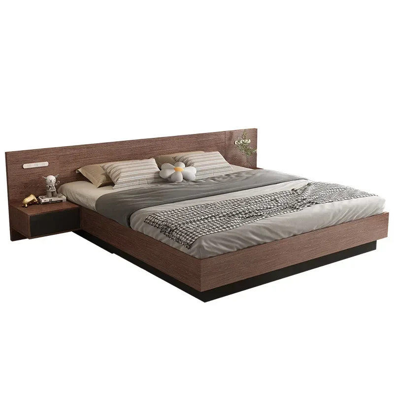 Estilo natural apartamento hotel casa dupla completa king queen size cama de madeira base sólida tatami mdf estrutura cama com cabeceira