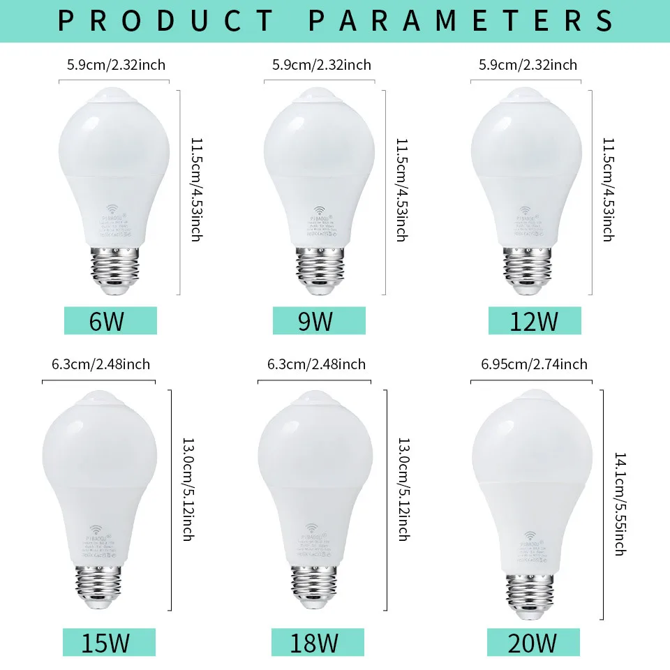 4PCS 20W 18W 15W 12W 9W 6WLampada LED E27 Radar Motion Sensor Light Bulb 189-265V Infrared Detection Smart Lamp Working in Night