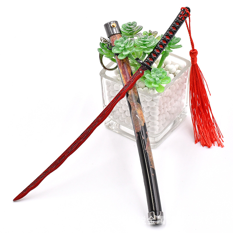 23cm Ring Game Peripheral Rivers of Blood Sword Alloy Pop-up Sword Weapon Model Ornament Crafts Keychain Decorative Toy Katana