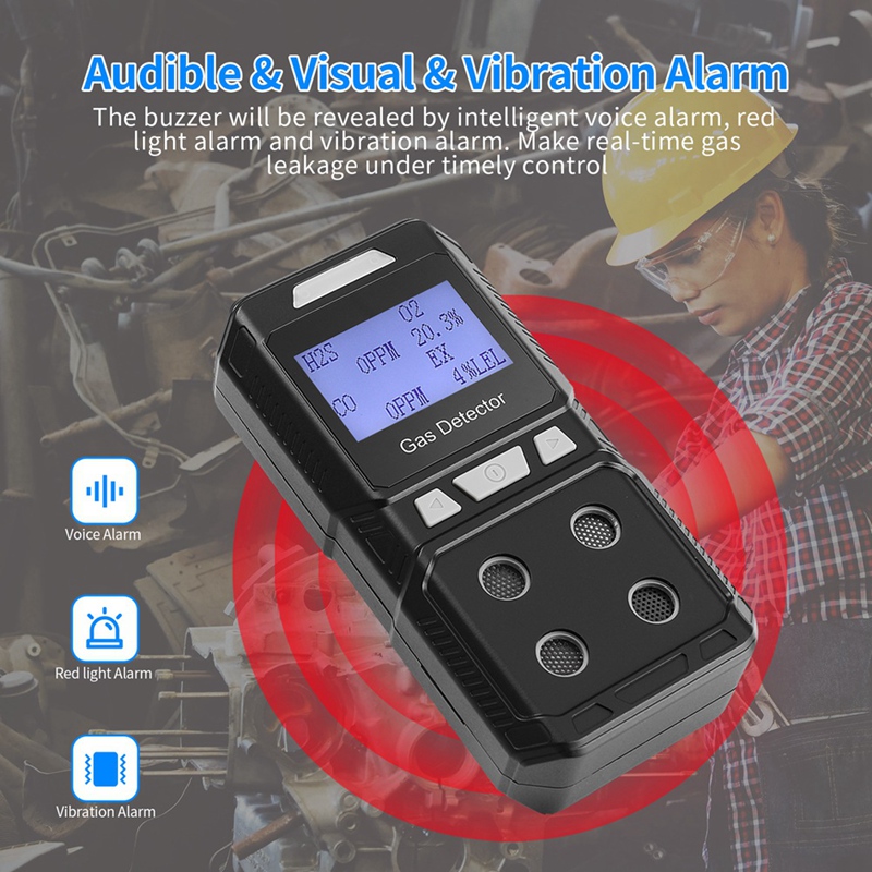 Monitor multigás recarregável, analisador de qualidade do ar, alta precisão, ex o2 h2s co, plugue eua