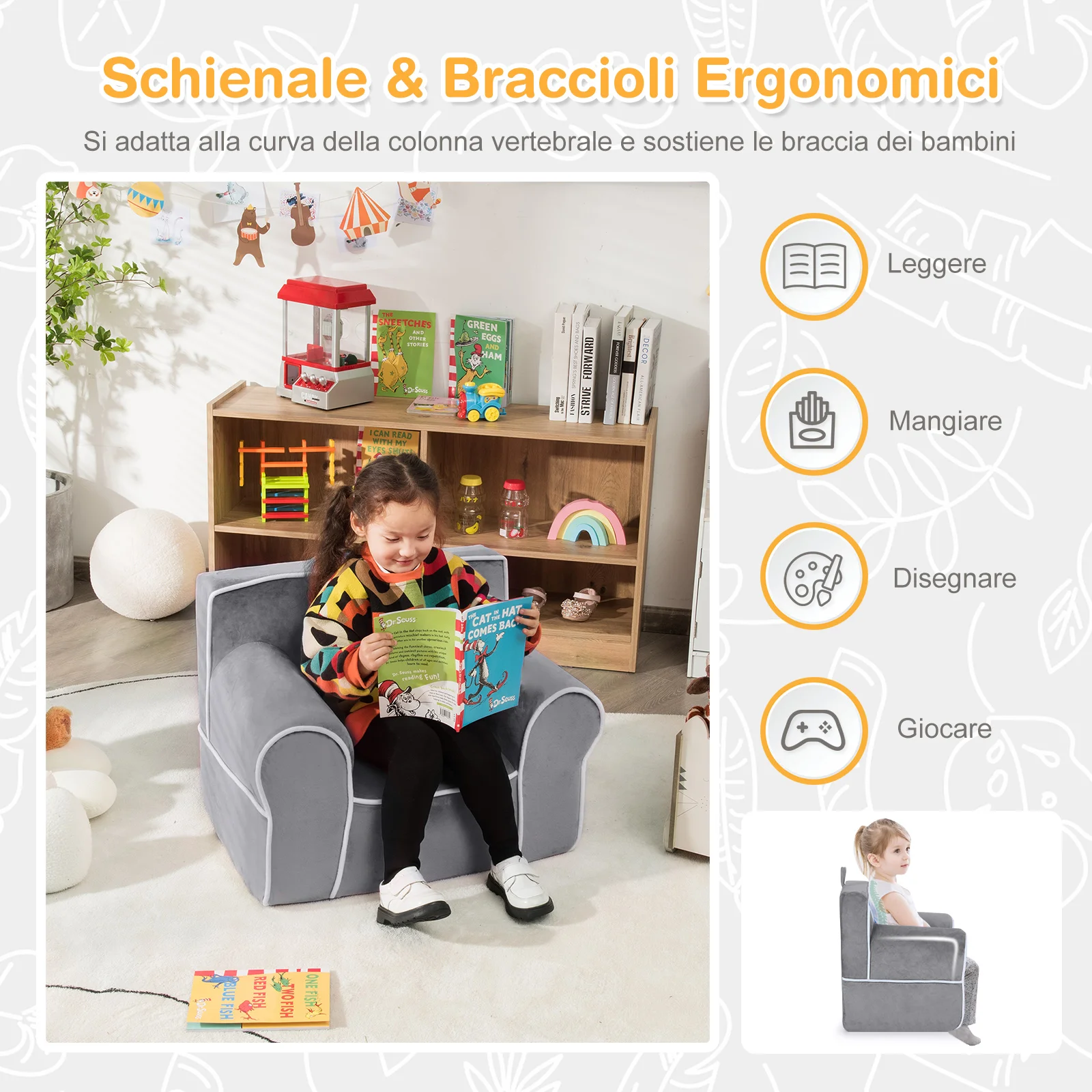 Poltrona per Bambini Sfoderabile, Divano per Bambini in Schiuma Sfoderabile, Poltroncina da Cameretta, Regalo per Bambini 0-5 Anni