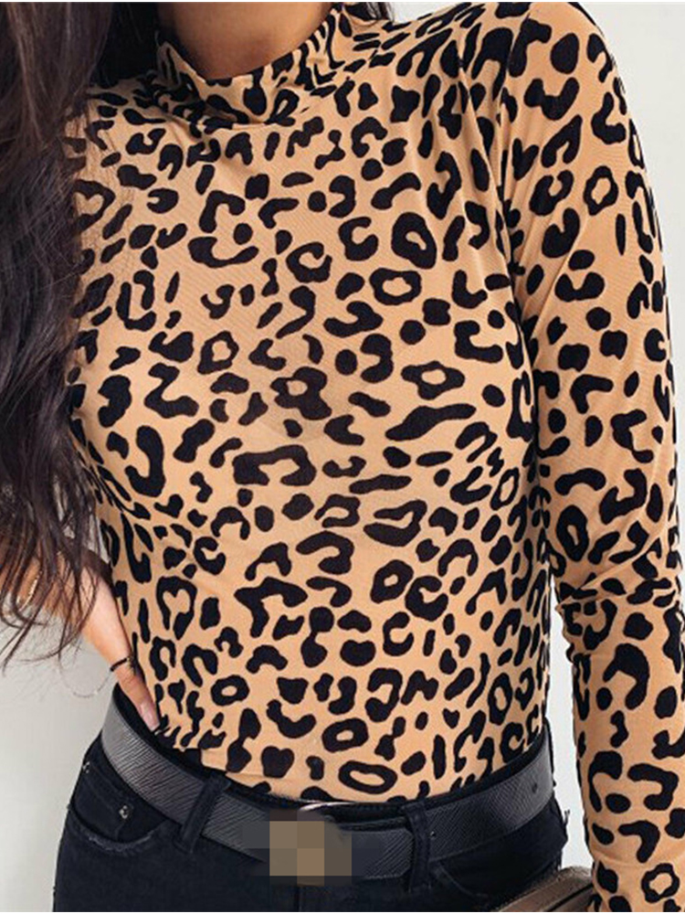 Frauen Blusen Mode Leopard Print Rollkragen Bluse Herbst Langarm Shirts Party Damen Kleidung Damen Blusen Und Tops