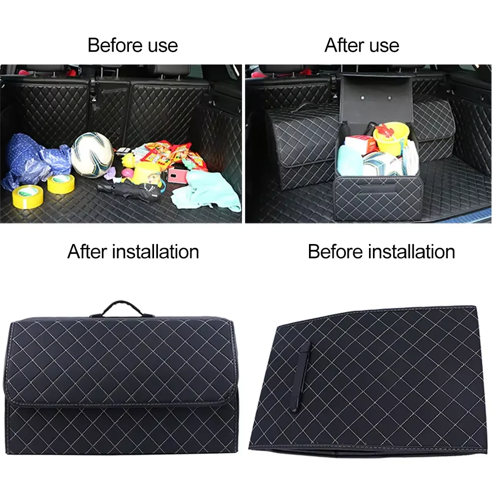 1 PC รถ PU หนัง Trunk กล่องเก็บแบบพกพารถ Multiuse Storage องค์กรรถ Trunk Bag Auto Storage กล่อง-