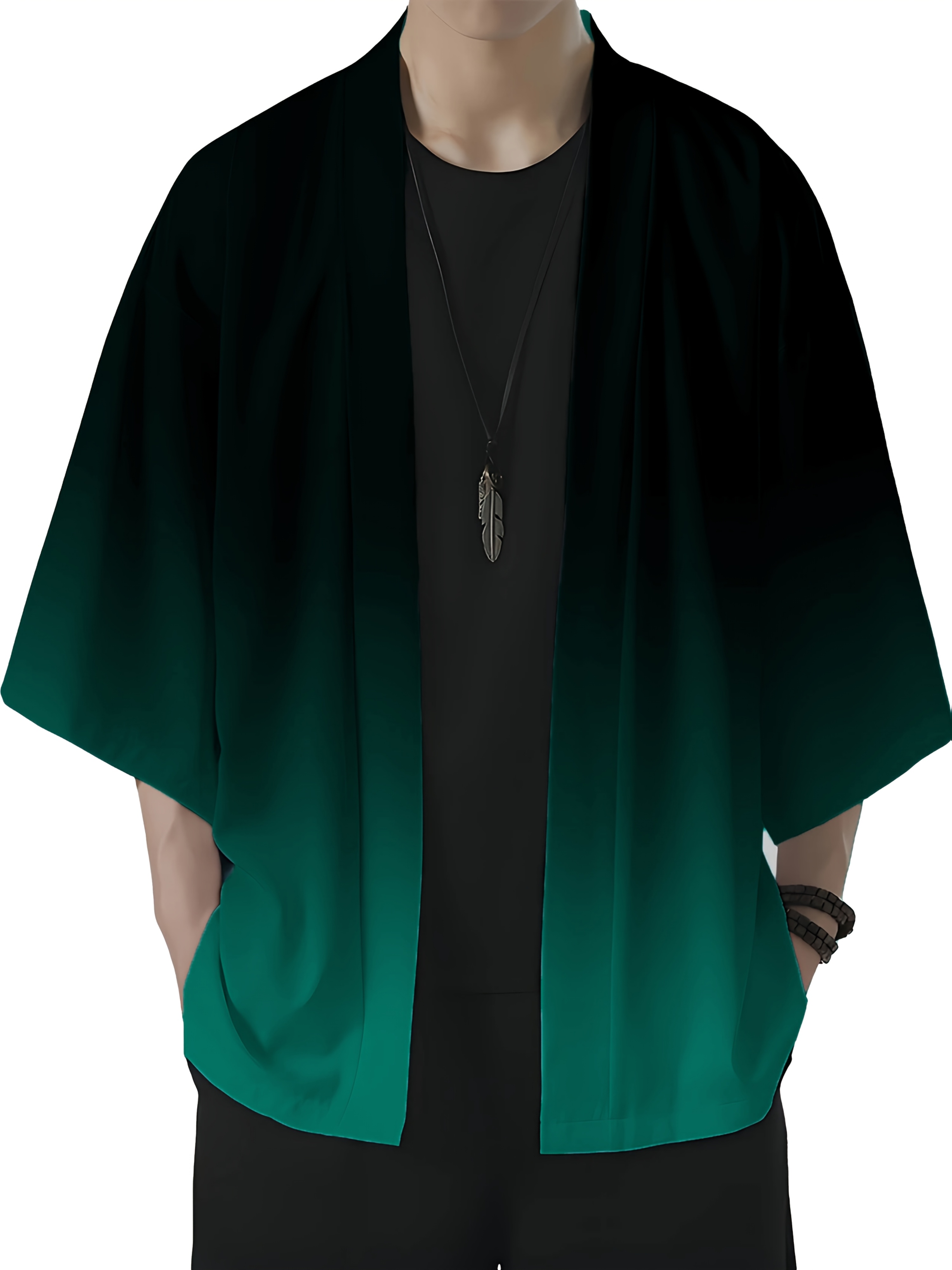 Kimono ample imprimé dégradé pour hommes, vêtements de plage décontractés d'été, ouvert sur le devant, Style Kimono en Polyester léger, Streetwear