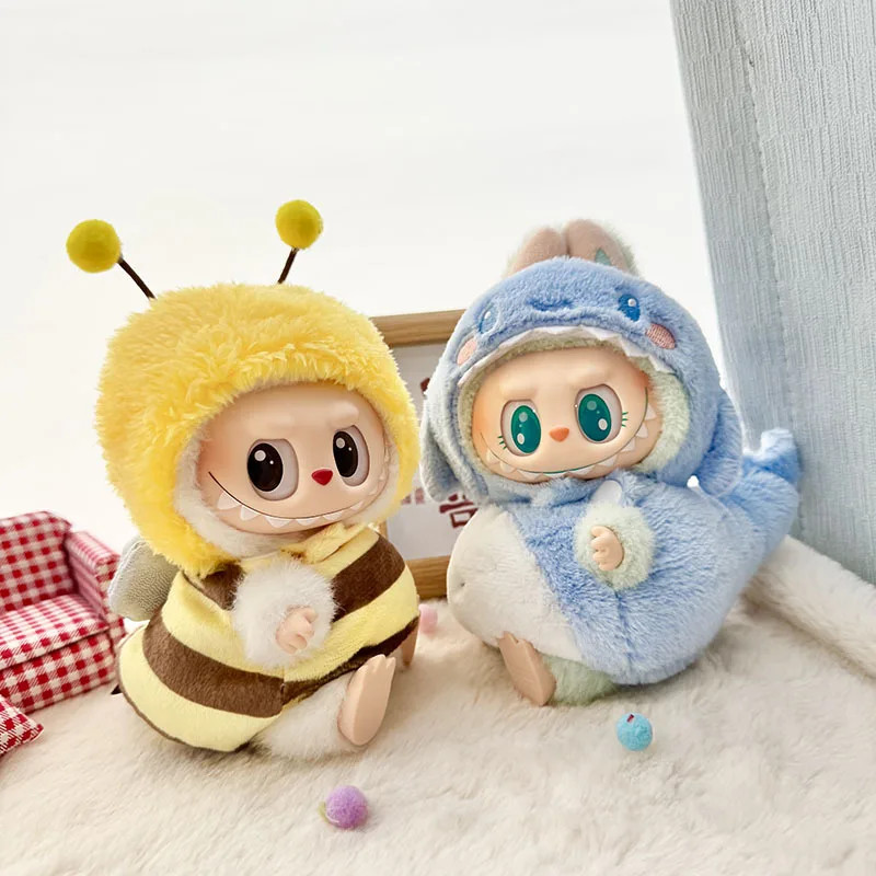 Roupas de boneca para 15-17cm labubu pingente sentado bebê abelha dinossauro tubarão labubu bonecas acessórios decoração fofa roupas pequenas