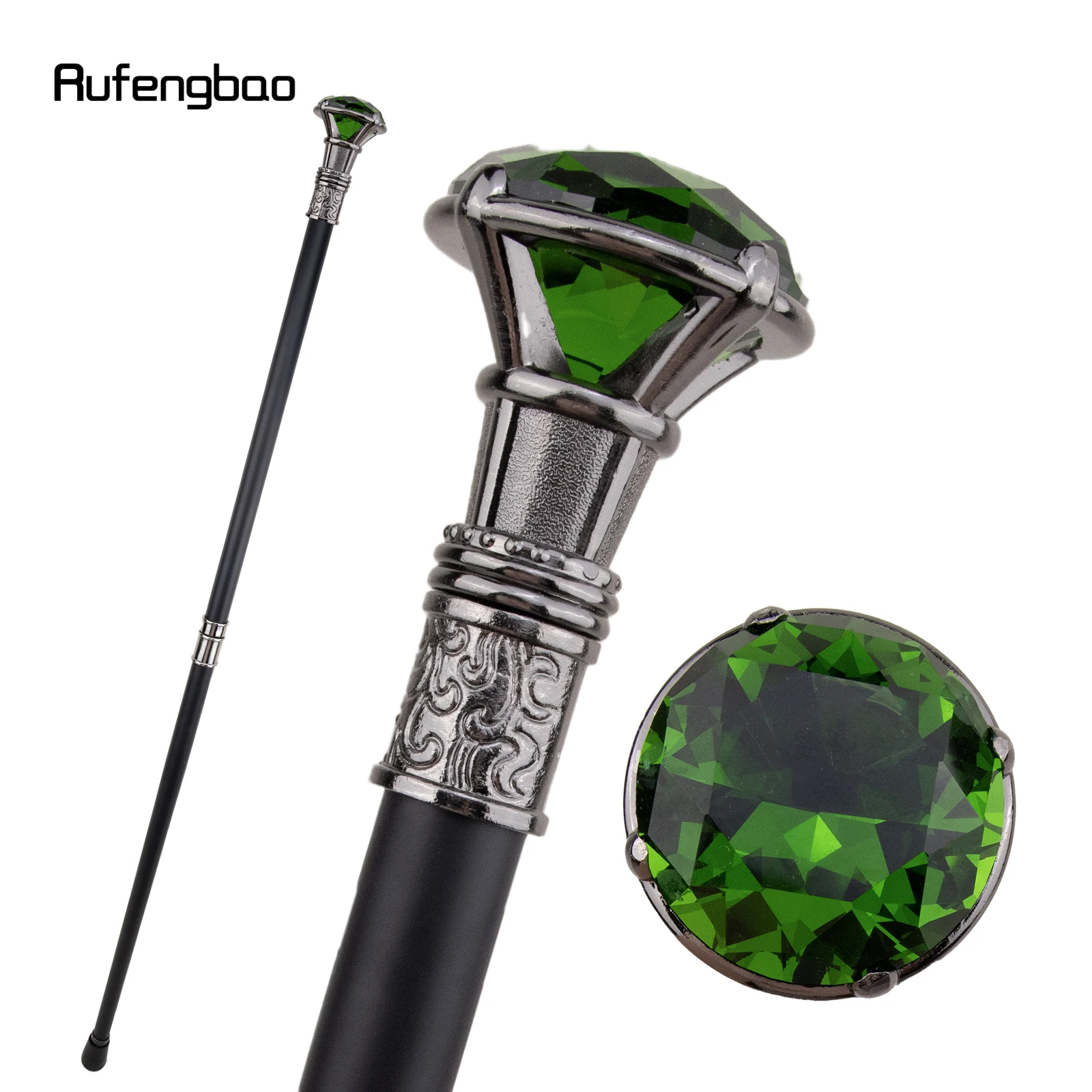Bastón de plata Tipo diamante verde para caminar, bastón decorativo de moda, caballero elegante, perilla de bastón de Cosplay, Crosier 93cm