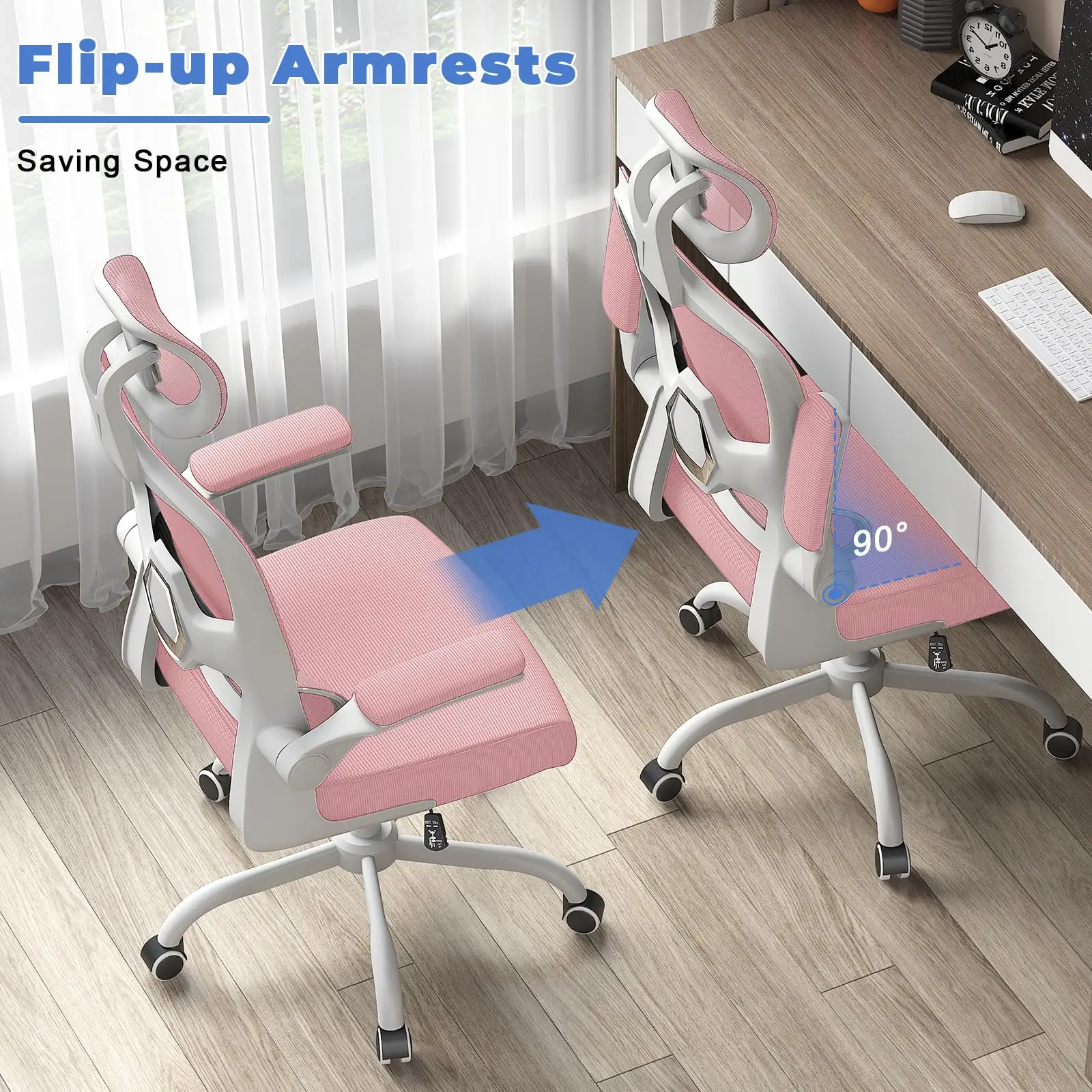 Chaise de Bureau Ergonomique avec Support Lombaire en Forme de C, Repose-Sauna Réglable et Accoudoir Réversible pour Bureau à Domicile