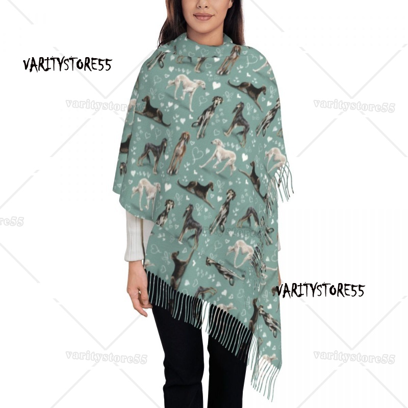 Damen groß die Saluki grüne Schals Frauen Winter weich warm Quaste Schal Wrap Windhund Hund Hund Hund Schal