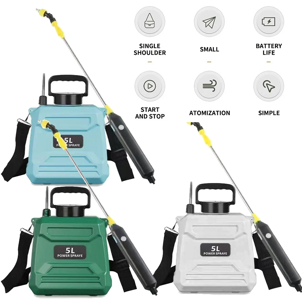 新しい5L農業用スプレー、バックパック型高圧スプレー、電気灌漑消毒殺虫剤スプレー、グリーン/ブルー/ホワイト