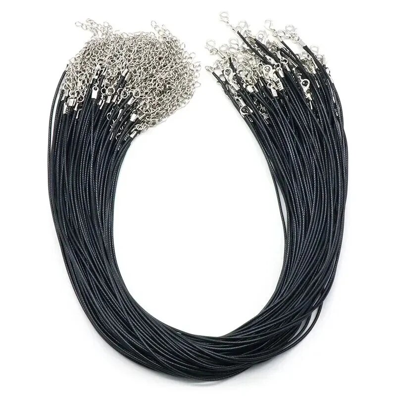 50 Uds. Accesorios de joyería, cuerda para collar DIY, cuerda de cuero con hebilla de langosta, cuerda para collar de hilo de cera coreano, cuerda de cuero negro