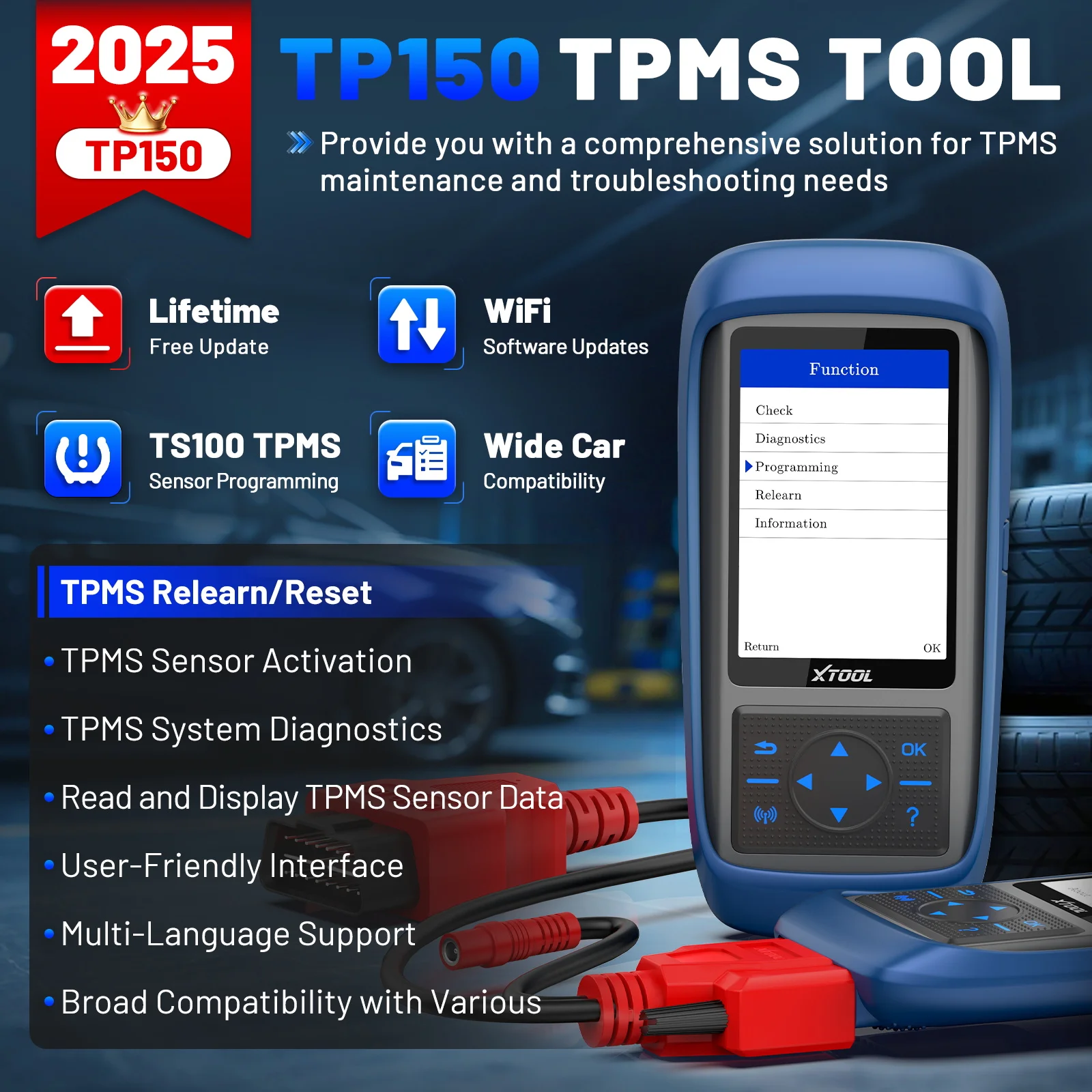 Xtool tp150 wifi tpms ferramenta de diagnóstico de programação ativar todos os sensores funciona em 315 433mhz monitor de pressão dos pneus ler dtcs claros
