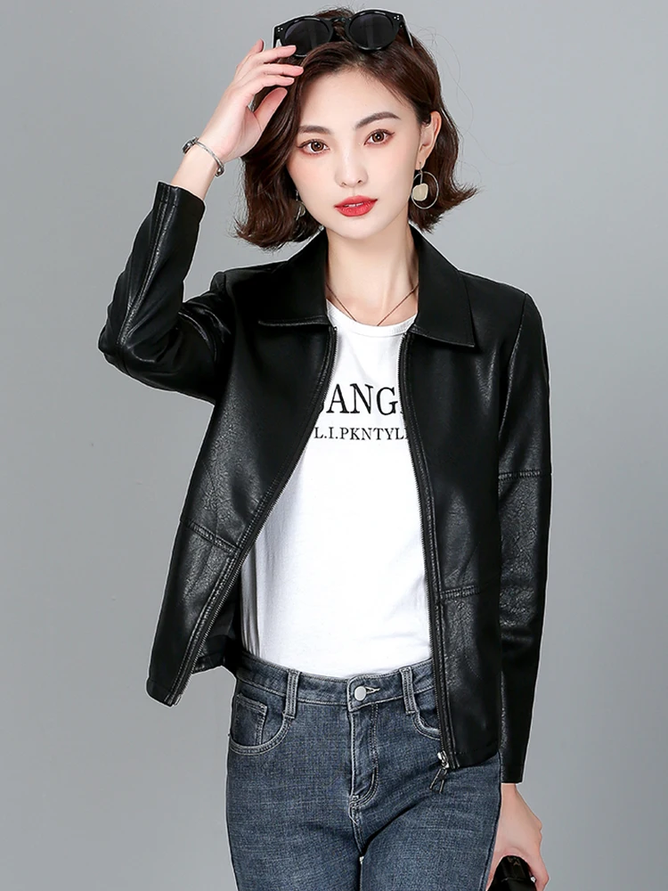 Neue Frauen Schaffell Jacke Frühling Herbst 2025, Mode Lässig Langarm Kurze Zipper Leder Mantel Lose Split Leder Oberbekleidung
