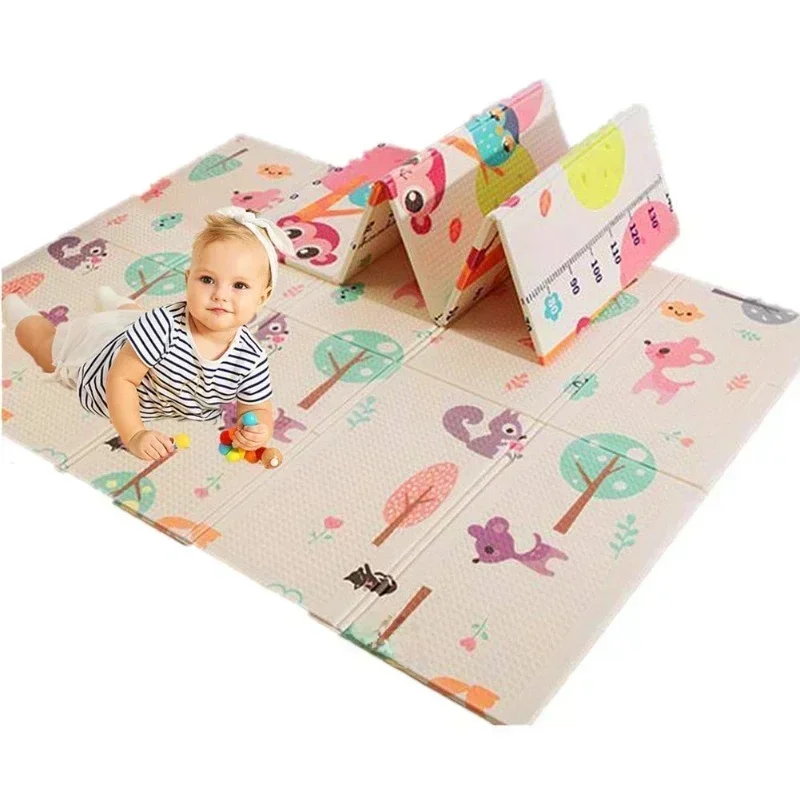 Tapete de atividades para bebês, tapete de acampamento ao ar livre, dobrável, dupla face, padrão de desenho animado, à prova d'água, fácil de transportar