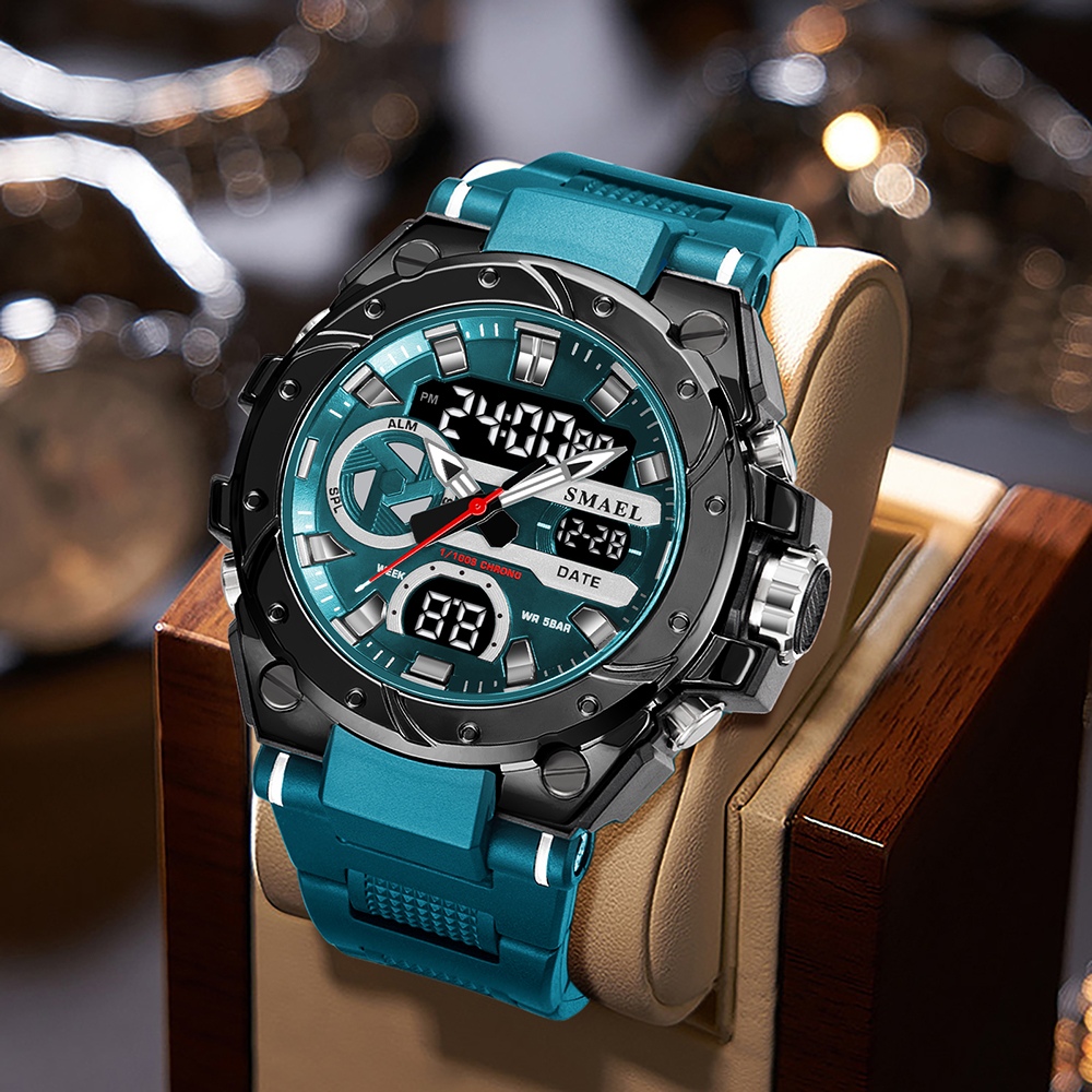 SMAEL брендовые спортивные часы 50 м водонепроницаемые часы с двойным дисплеем времени светодиодные 8029 секундомеры с будильником многофункциональные мужские наручные часы