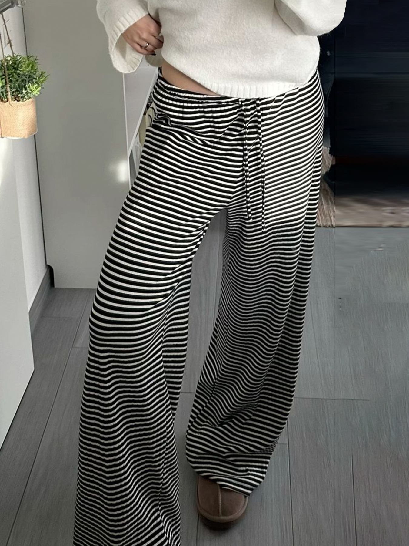 Rockmore moda calças de cintura baixa feminina 2024 outono casual streetwear y2k listrado impressão calças largas perna baggy feminino calça reta