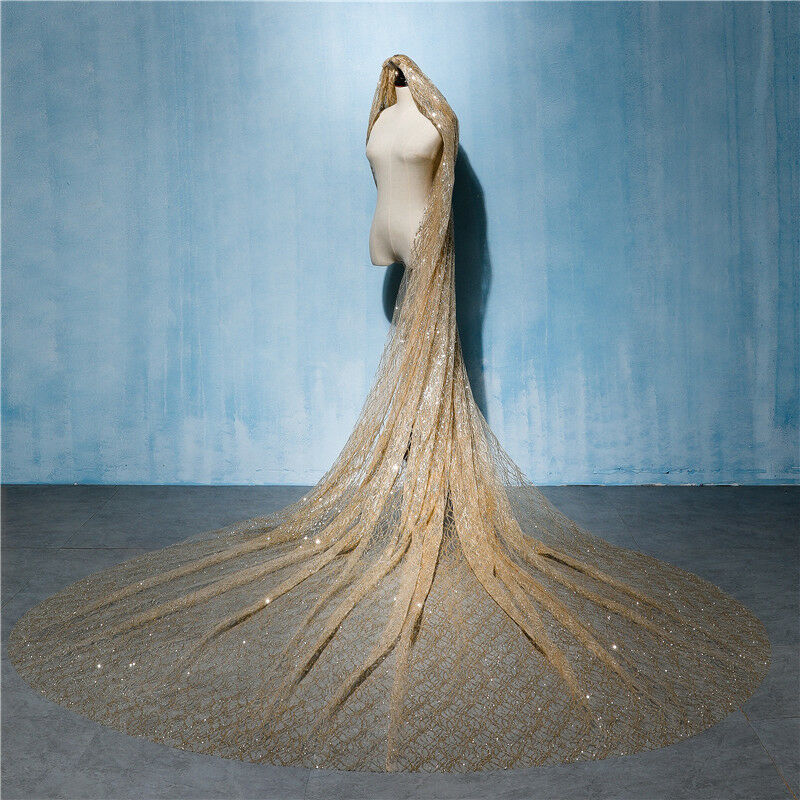 Gold 3 Meter Hochzeit Brautschleier Lange Braut Luxuriöser Kathedralenschleier Glitzer Glänzender Bling Bling Schleier Pailletten Zubehör