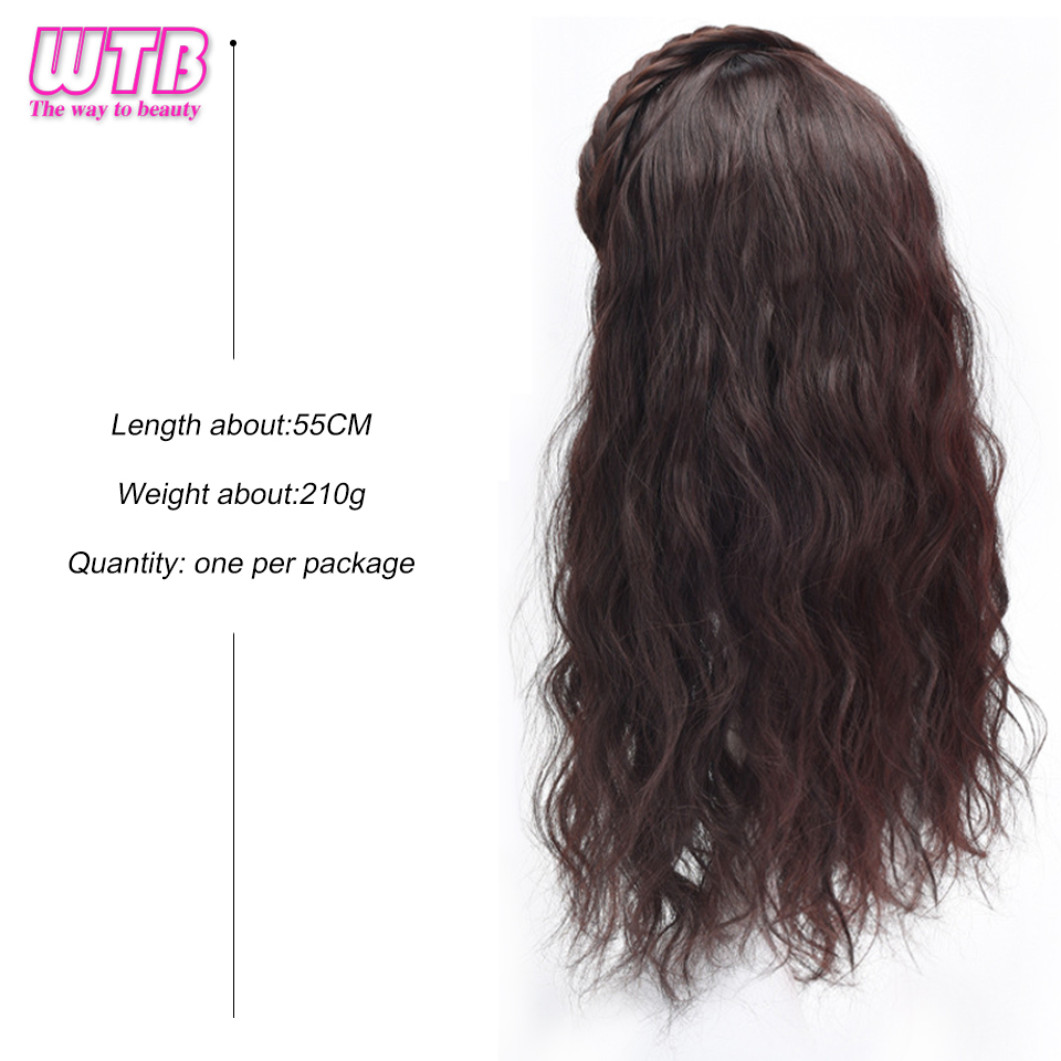 WTB-peruca longa encaracolada sintética para fêmea, cabelo trançado brincalhão, faixa de cabelo, meia cabeça, extensão natural